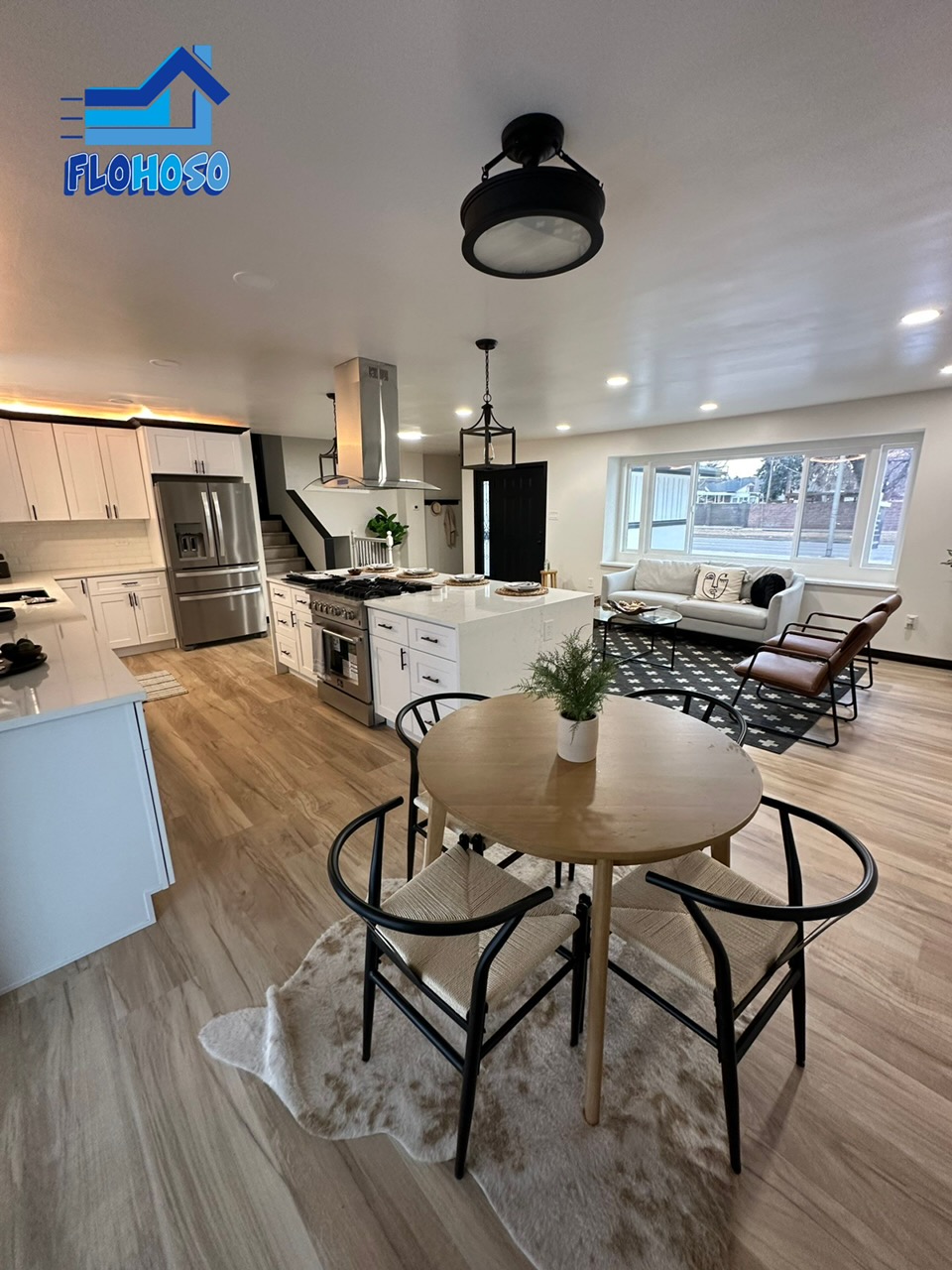 Open concept flooring and kitchen remodel project in Denver Colorado