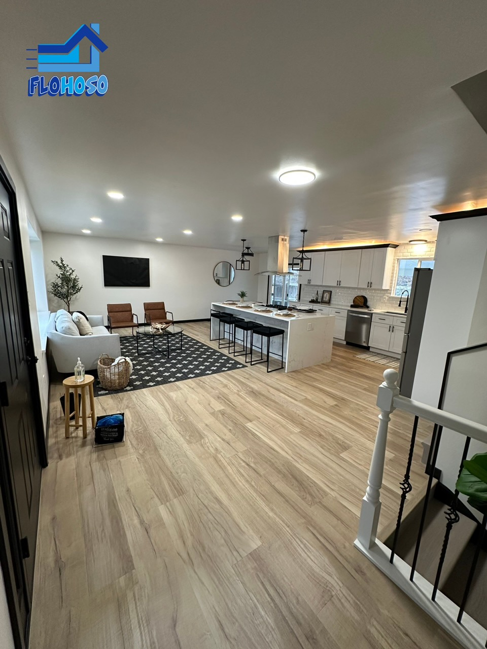 Light wood-look luxury vinyl plank flooring installation